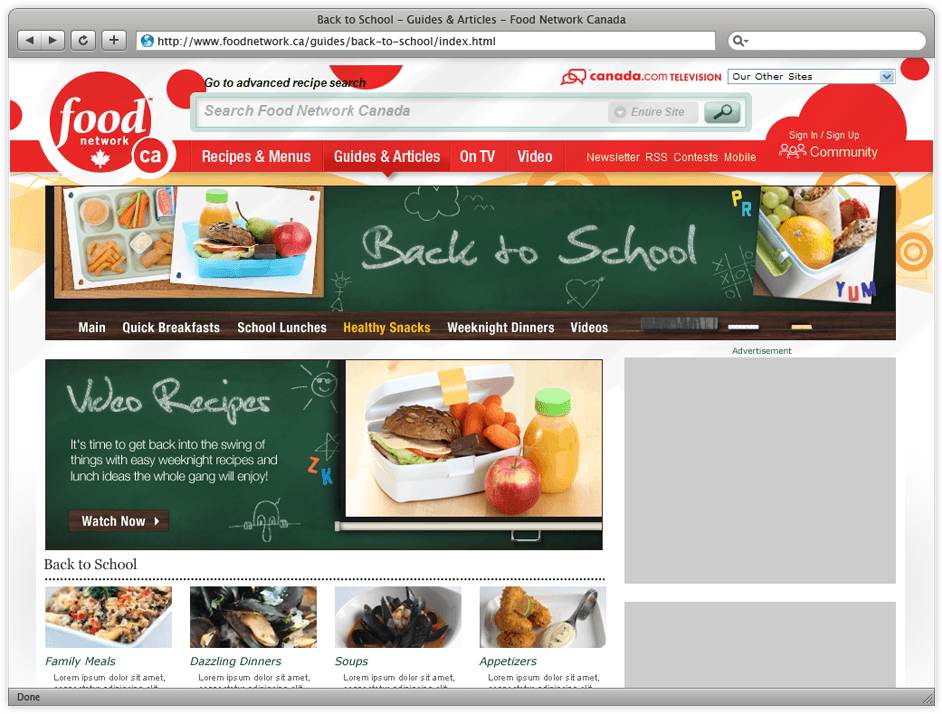 Food Network's Back To School Website